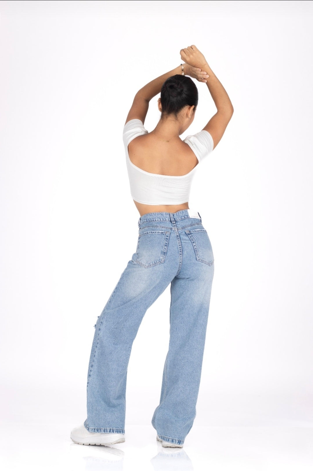 👖Pantalón Straight Bernis Mujer – Tiro Alto Oversize Denim Rígido