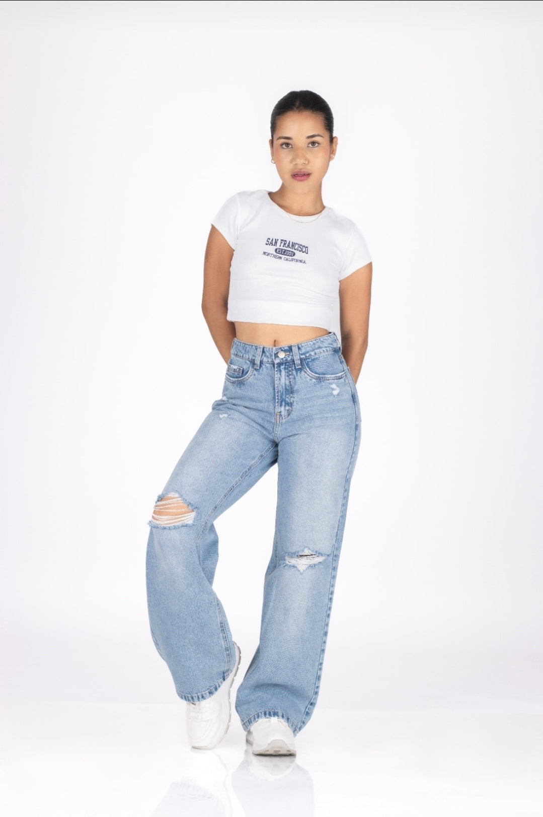 👖Pantalón Straight Bernis Mujer – Tiro Alto Oversize Denim Rígido