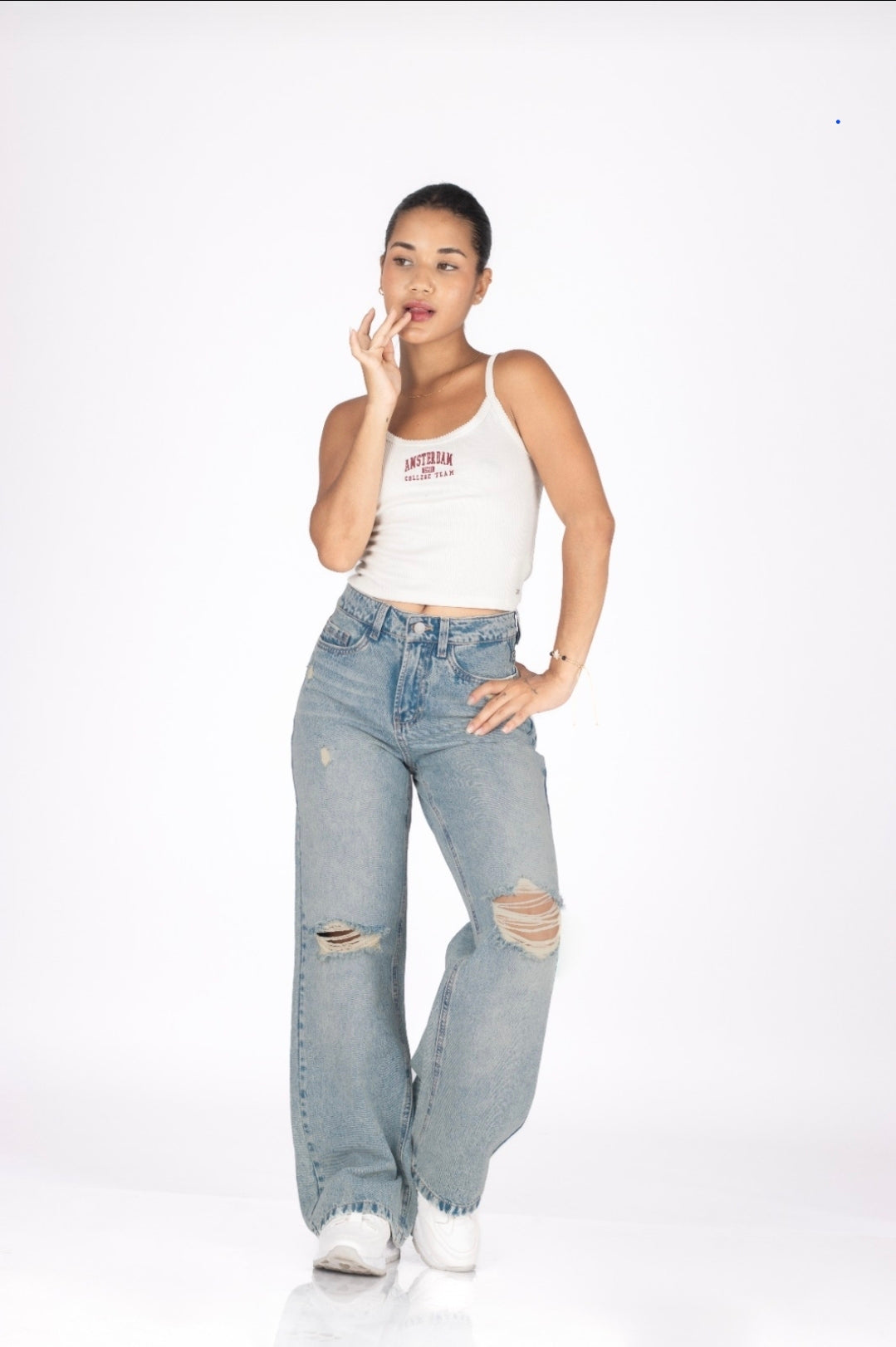 👖Pantalón Straight Bernis Mujer – Tiro Alto Oversize Denim Rígido